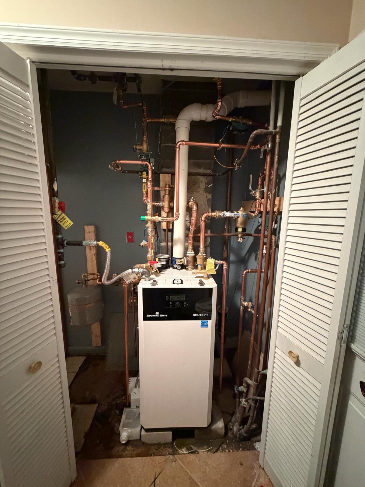 Boiler installation with completed copper piping and controls