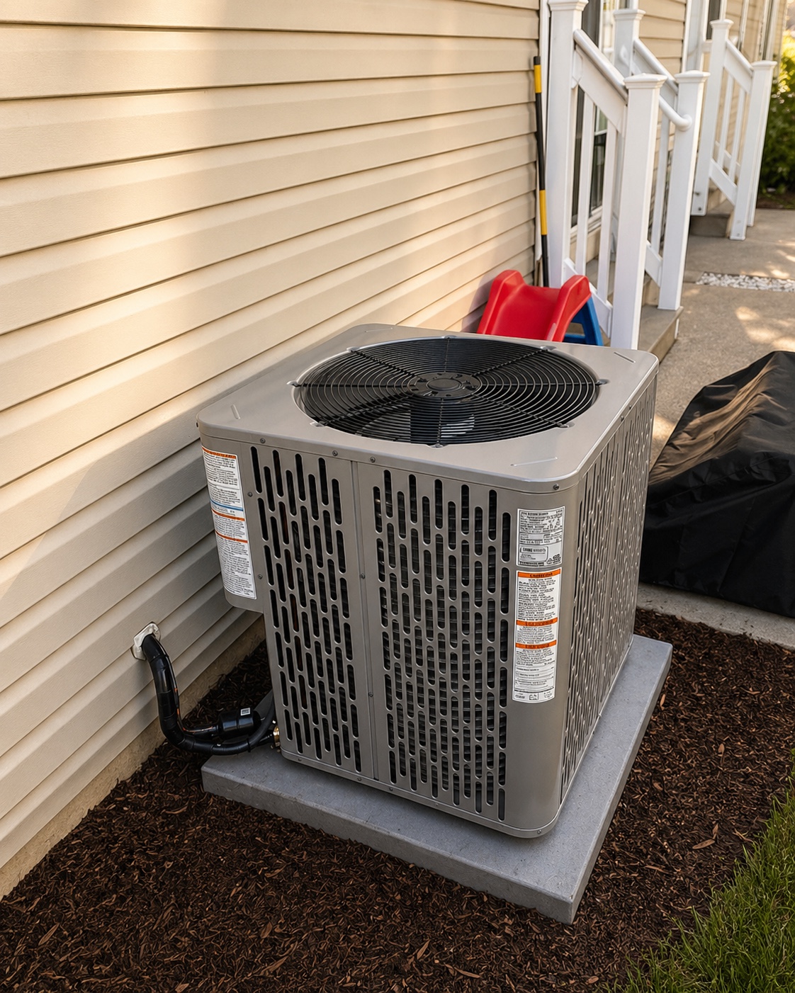 Residential outdoor condenser with completed refrigerant lines